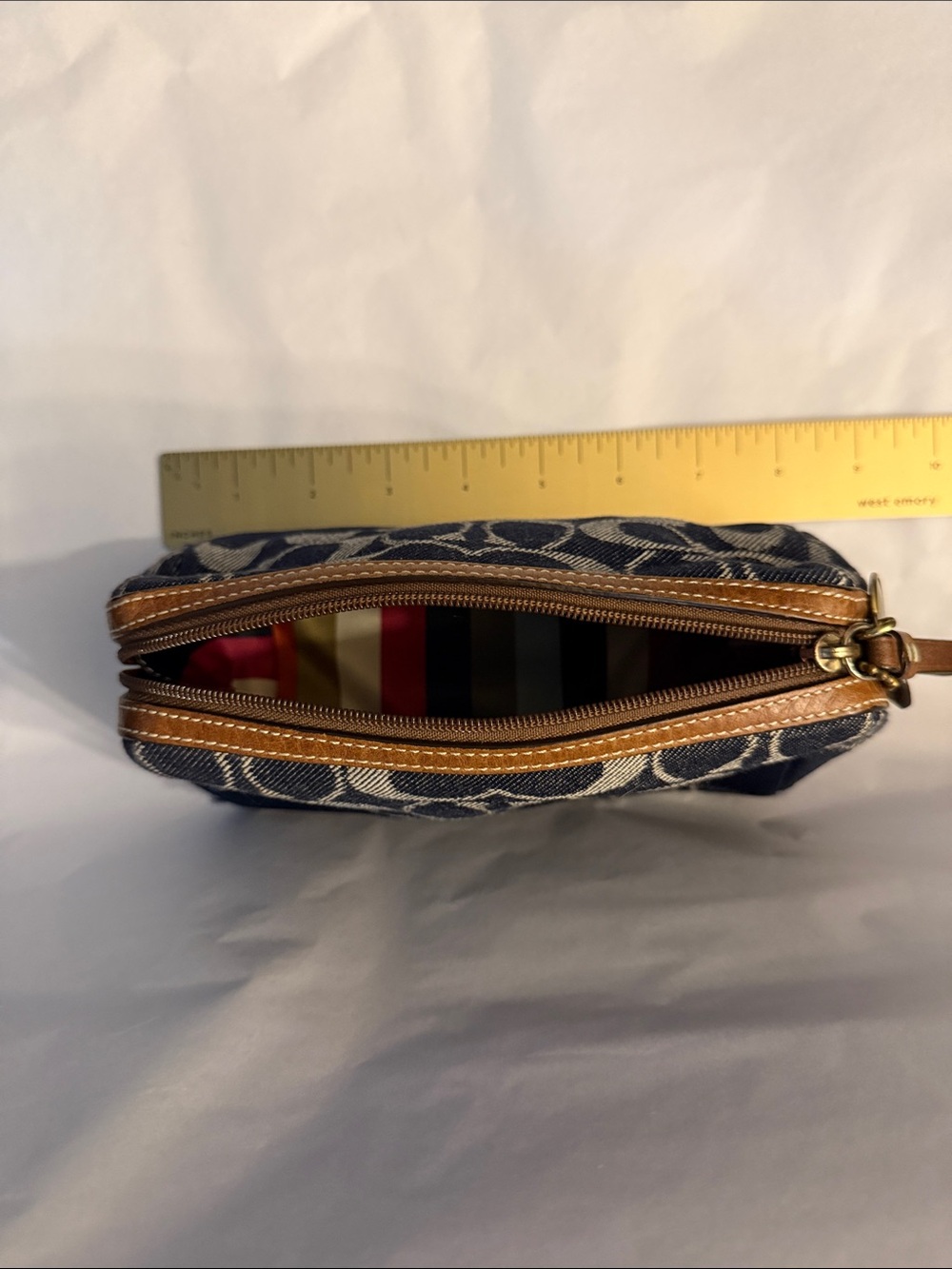 Coach anniversary striped denim blue and Ivory Signature Canvas Zip Pouch 40756 - Picture 3 of 16